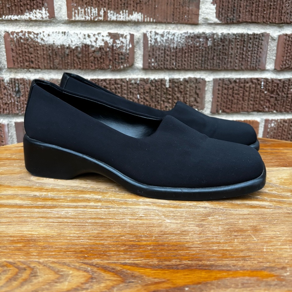 Laura Scott Shoes Womens Size 7 Black Finally Slip On Wedge Square Toe B109
